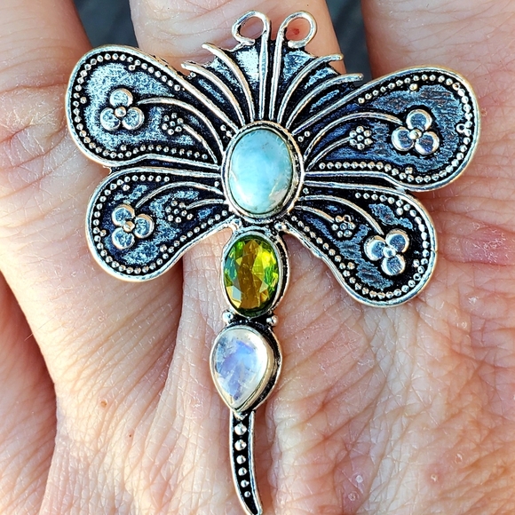 New Dragonfly Multi Gemstone 925 Silver Ring. - Picture 12 of 16